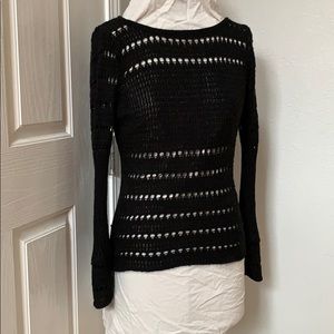 Crocheted loose knit bell sleeve sweater